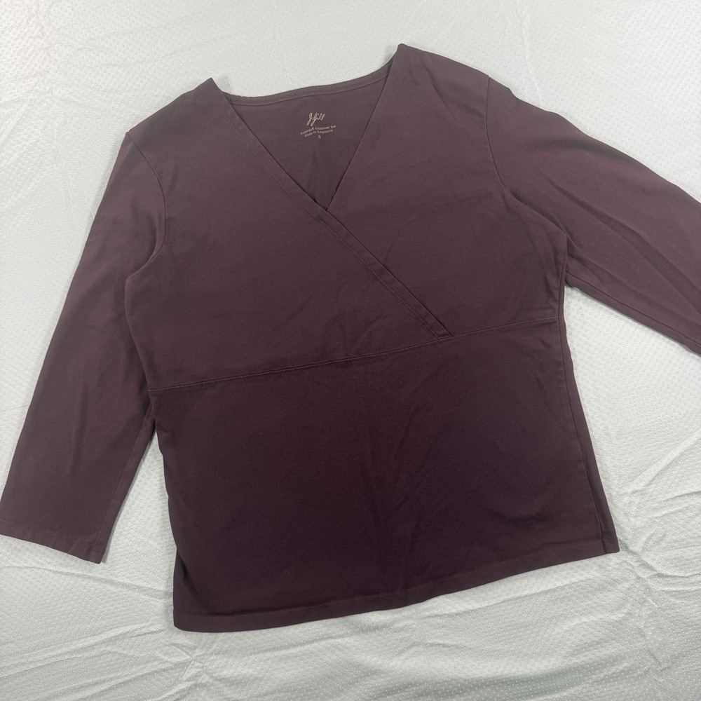 J. Jill Womens S Supersoft Crossover V-Neck Top Purple 3/4 Sleeve Cotton Stretch
